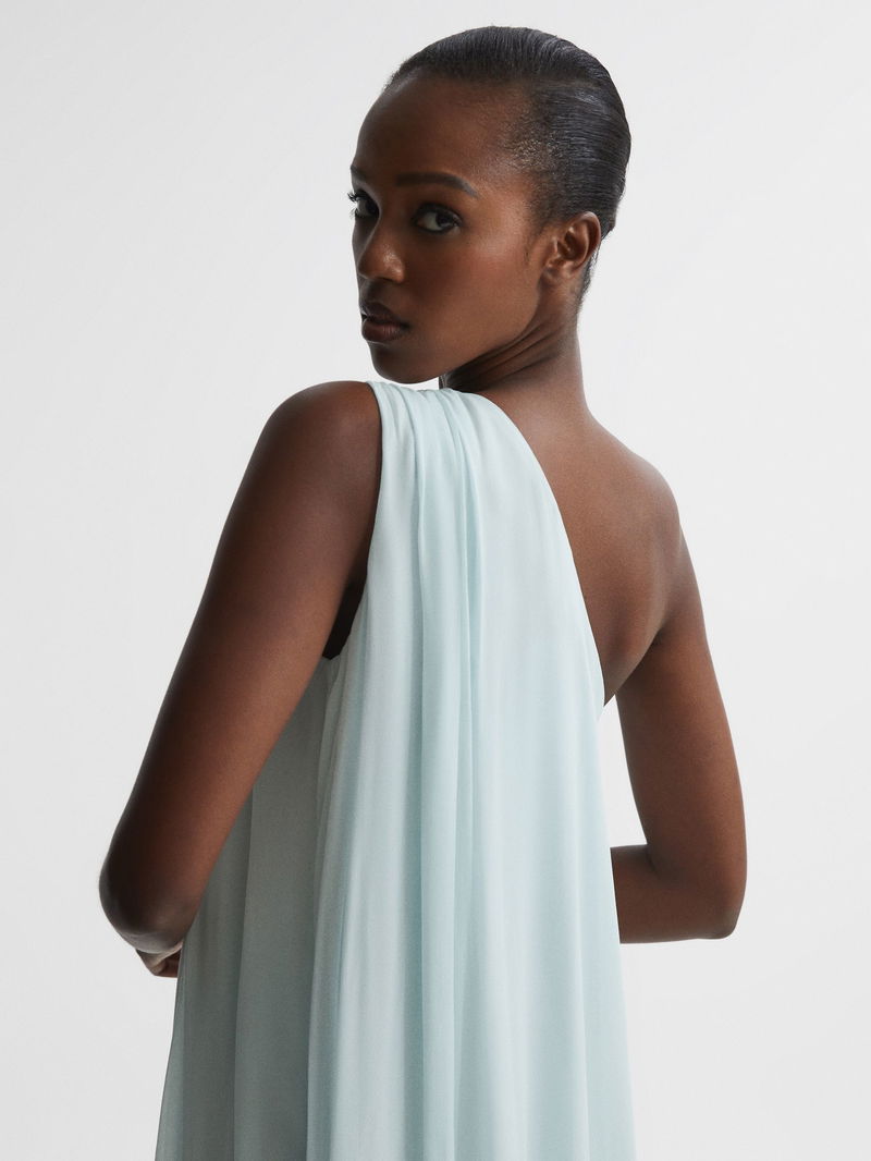 charly one shoulder maxi dress One-Shoulder Asymmetric Maxi Dress with Twist Detail Dark Navy / S