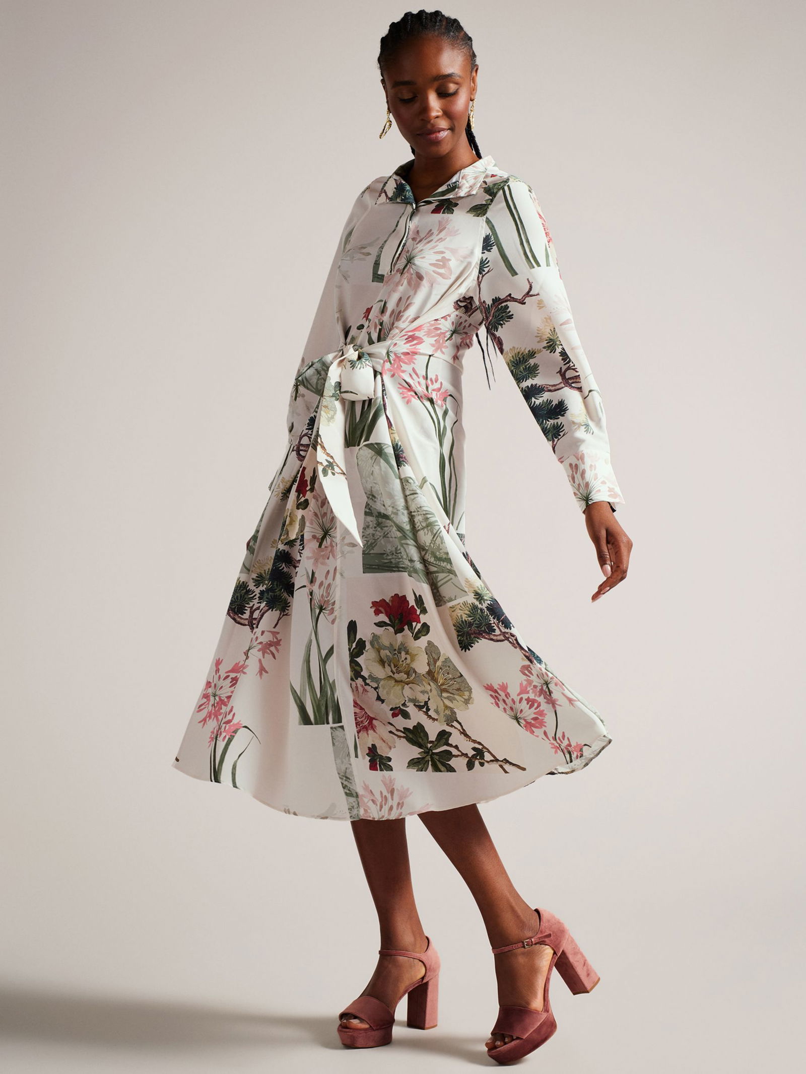 chinese dress ladies Ted Baker Debbix Long Sleeve Midi Dress With Frill main image 1