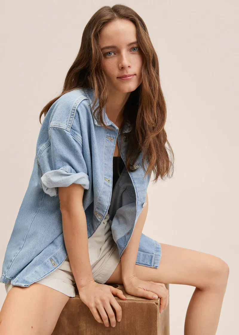 MANGO Short-Sleeved Denim Shirt