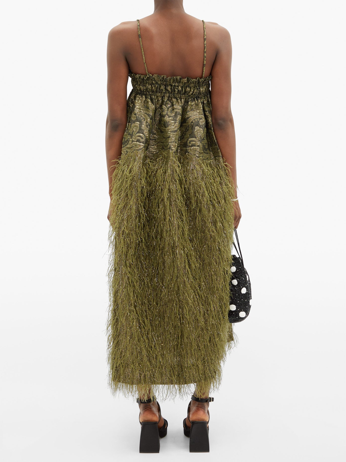 GANNI Faux-Feather Embellished Brocade Dress | endource GANNI Faux-Feather Embellished Brocade Dress | endource