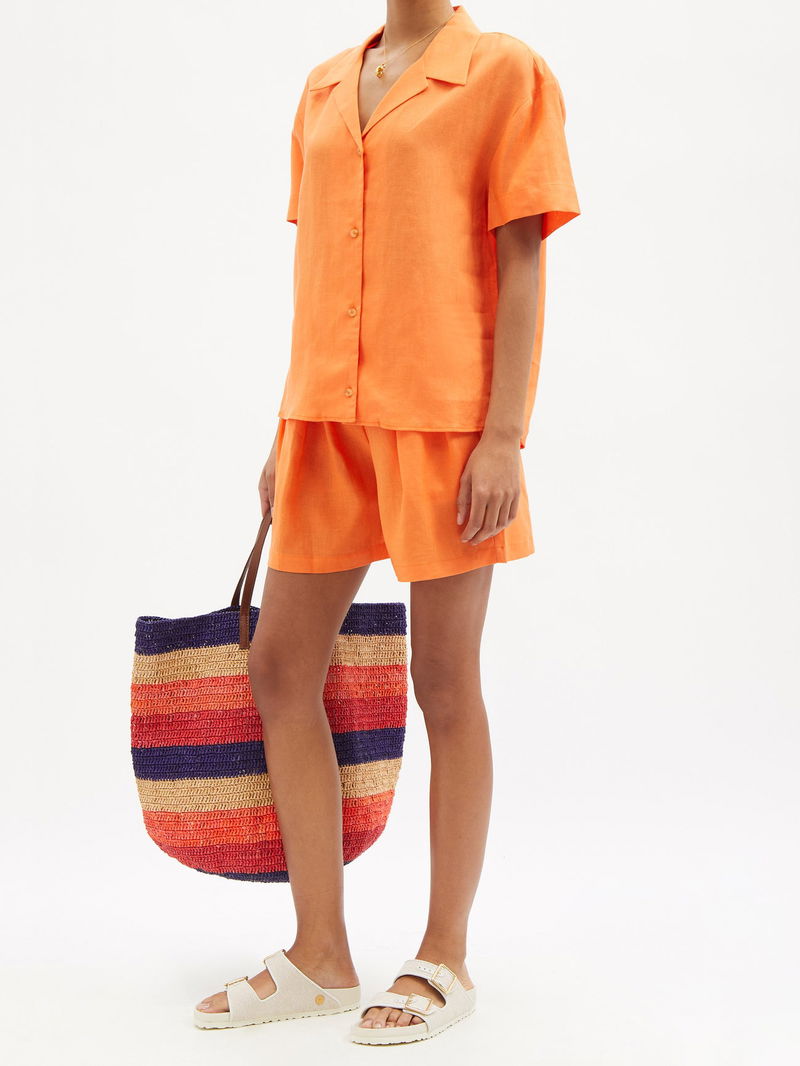 ASCENO Zurich Organic-Linen Shorts in Orange