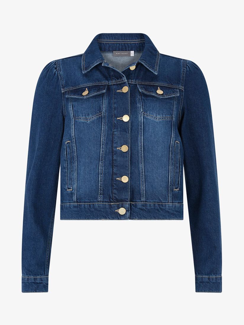 MINT VELVET Fray Denim Jacket in Dark Blue | Endource