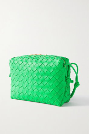 Green woven leather crossbody bag
