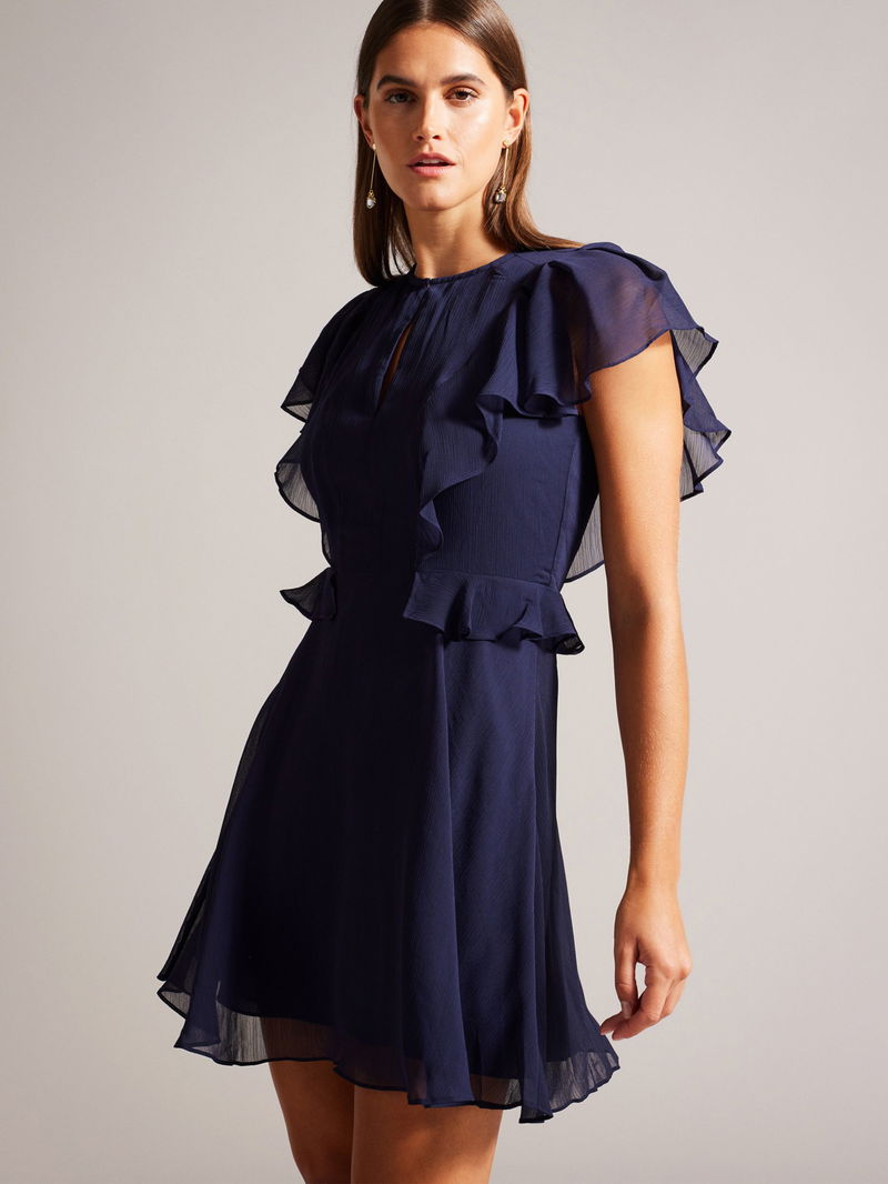 ted baker peplum dress Ted Baker Nadaed Bow Detail Textured Peplum Dress In Mid Gray