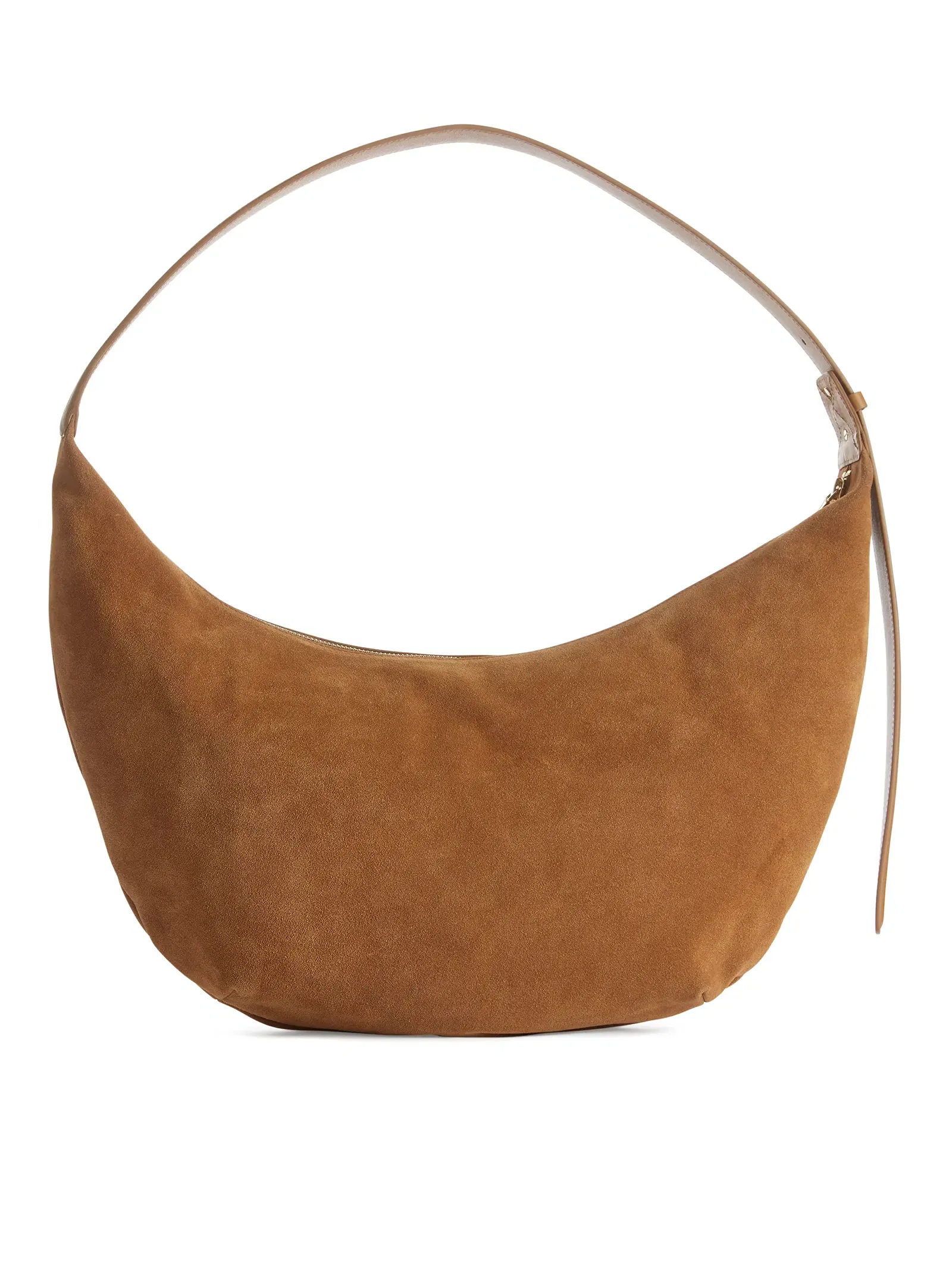 ARKET Curved Suede Bag in Caramel Brown | Endource