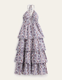 chinese dress ladies Tala Tiered Jersey Maxi Dress-Blood Orange, Botanical Charm