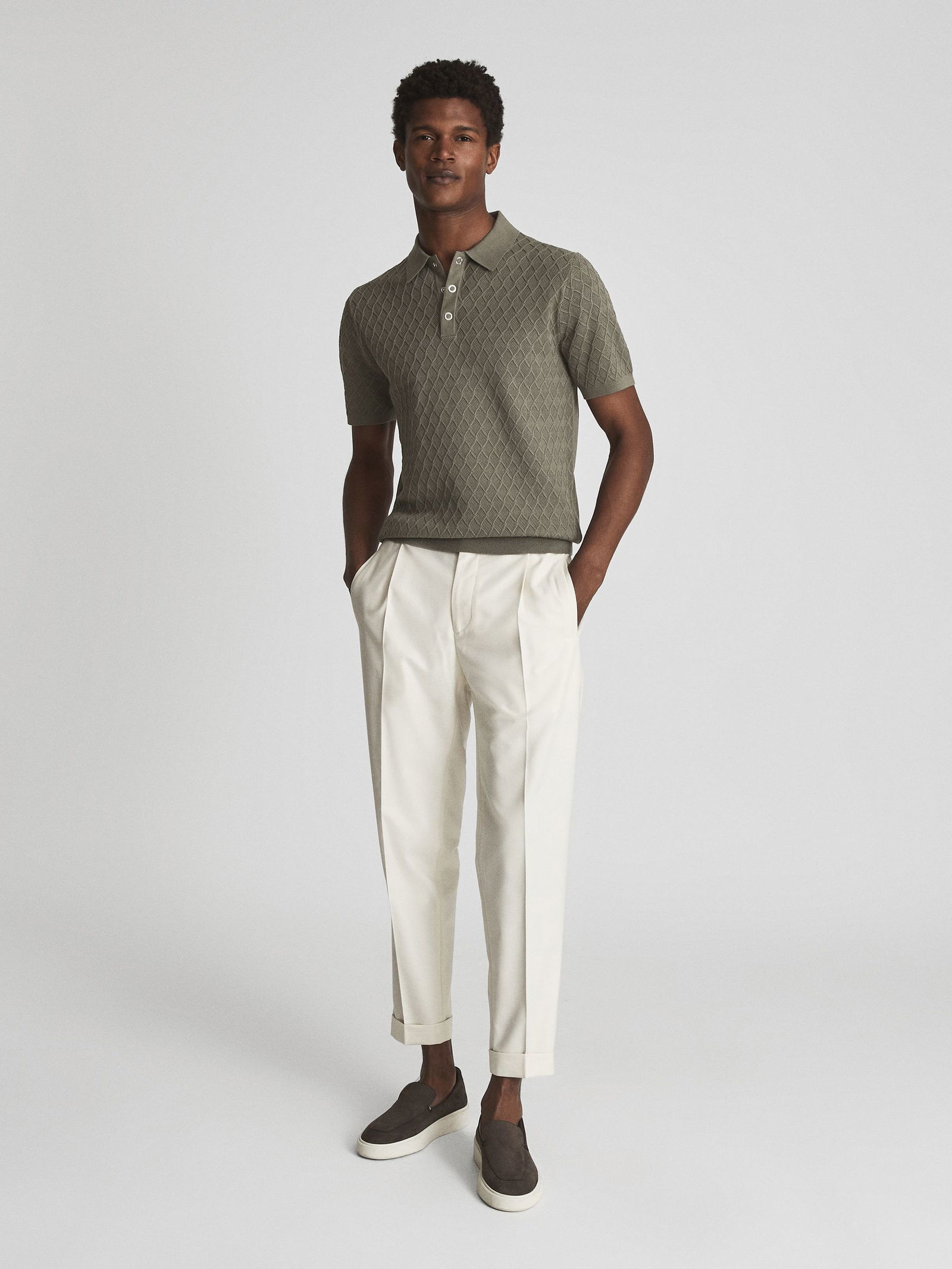 REISS Dollar Textured Diamond Stitch Polo T-Shirt | endource