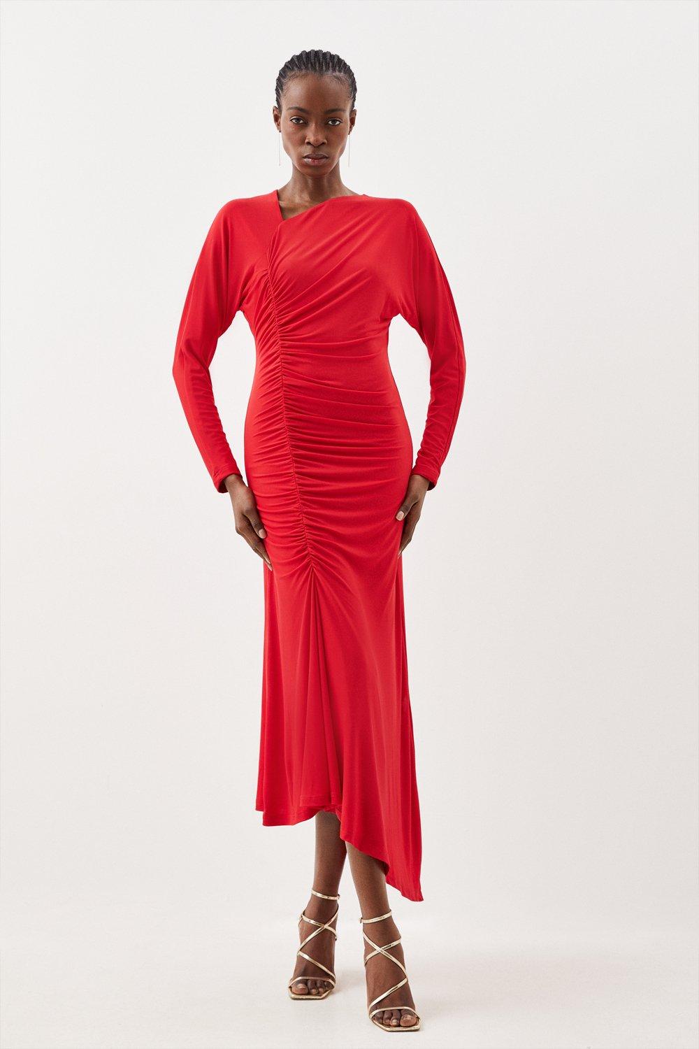 karen millen red maxi dress Red KarenMillen Viscose Blend Compact Knit Chiffon Sleeve Maxi Dress