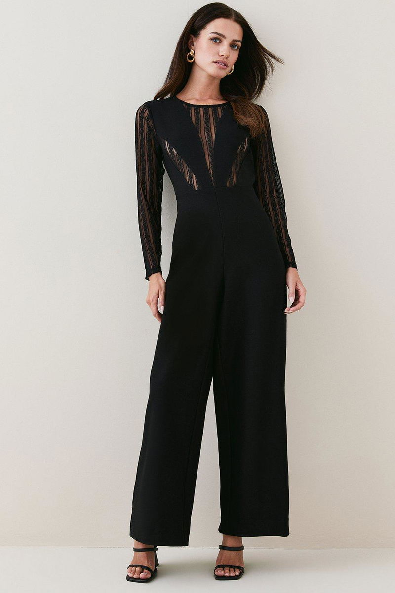 KAREN MILLEN Petite Lace Panel Jumpsuit