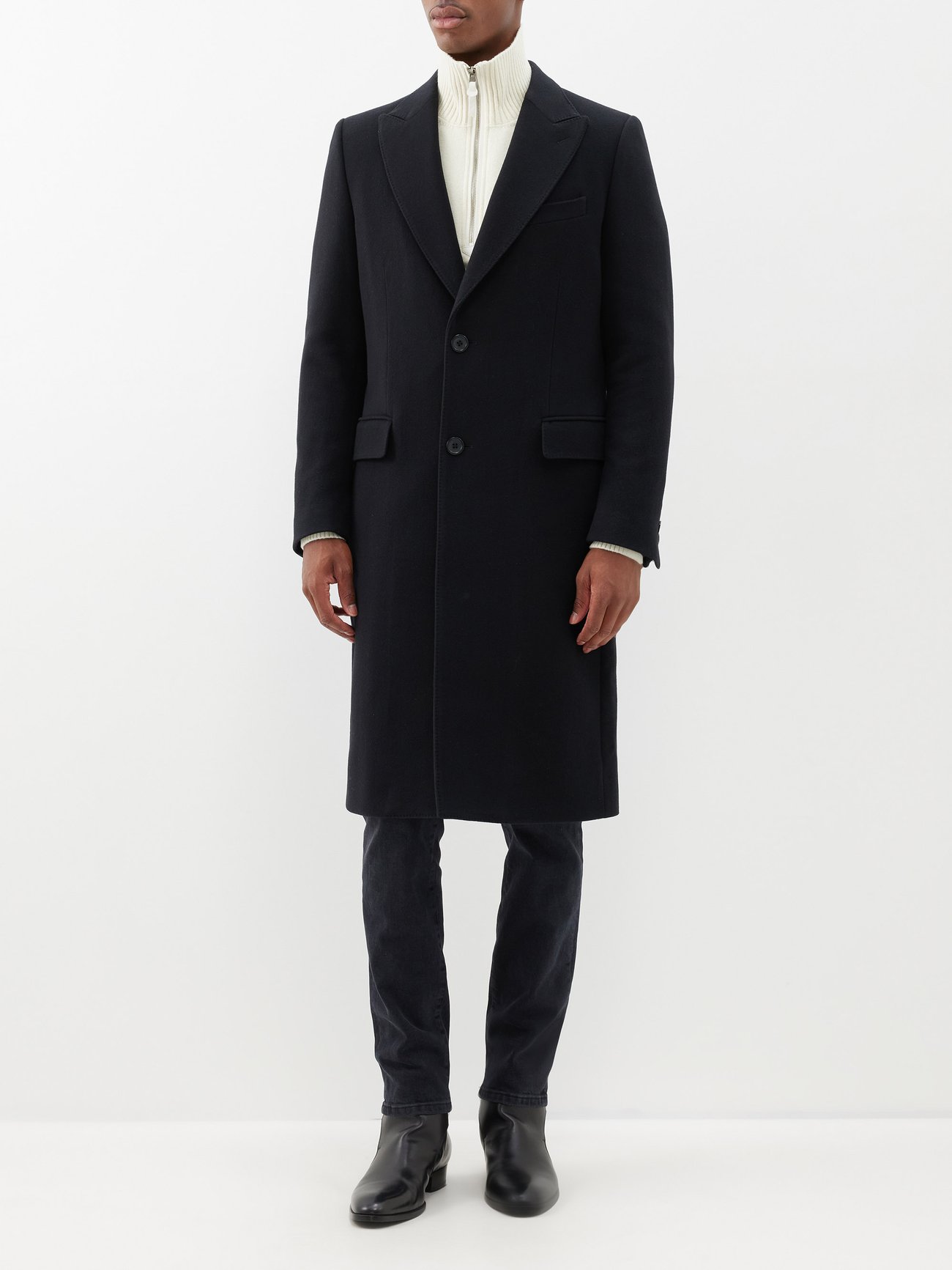 Dolce And Gabbana Peak Lapel Coat In Black Endource 6874