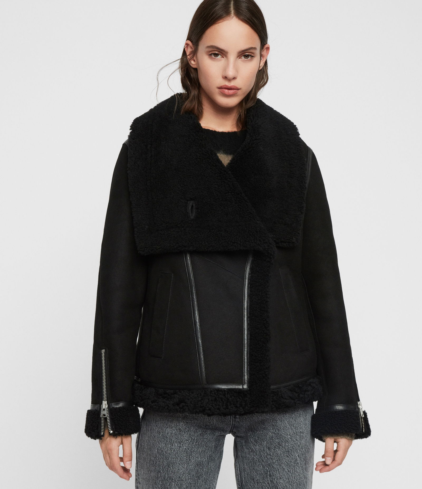 ALLSAINTS Harlow Shearling Jacket in Black | Endource