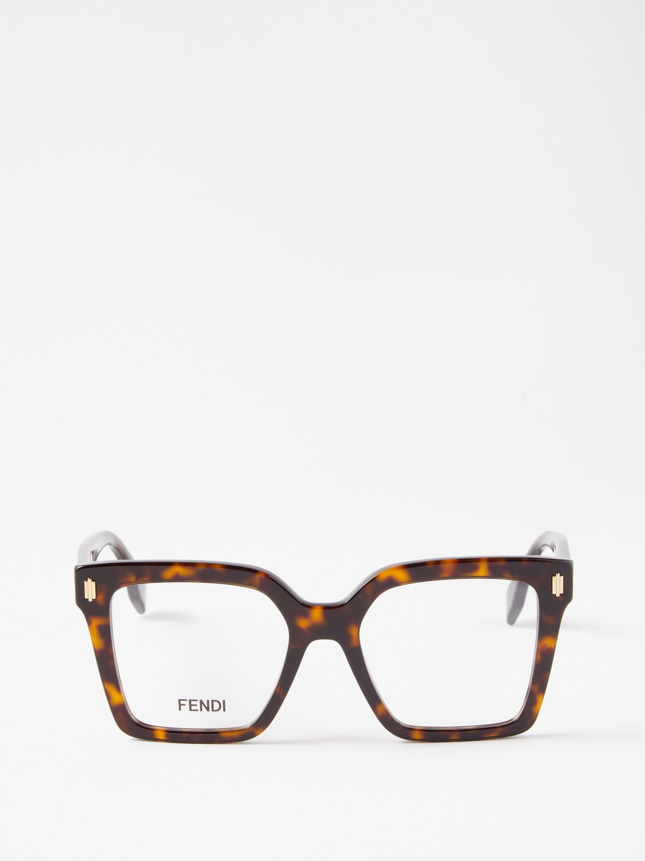 FENDI FF-Logo Square Tortoiseshell-Acetate Glasses endource