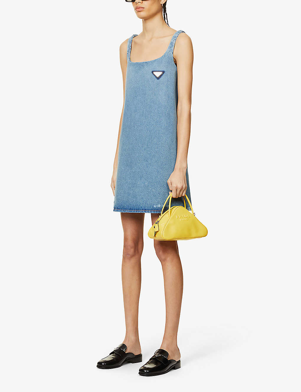 PRADA Square-Neck Denim Mini Dress | endource