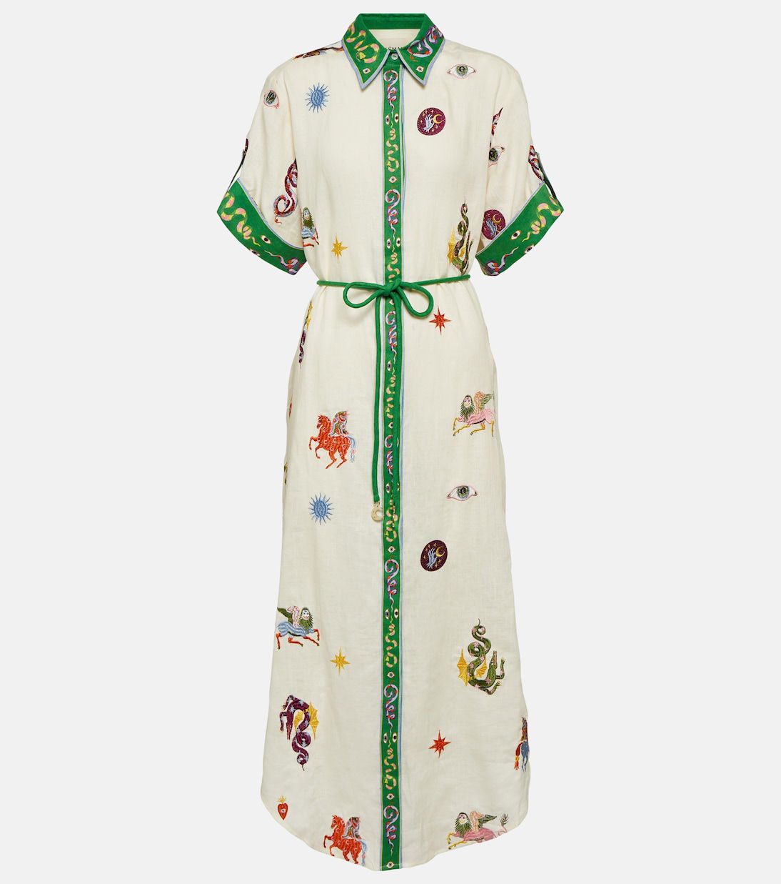 alémais seeker printed linen midi dress ALÉMAIS Seeker Embroidered Midi Dress
