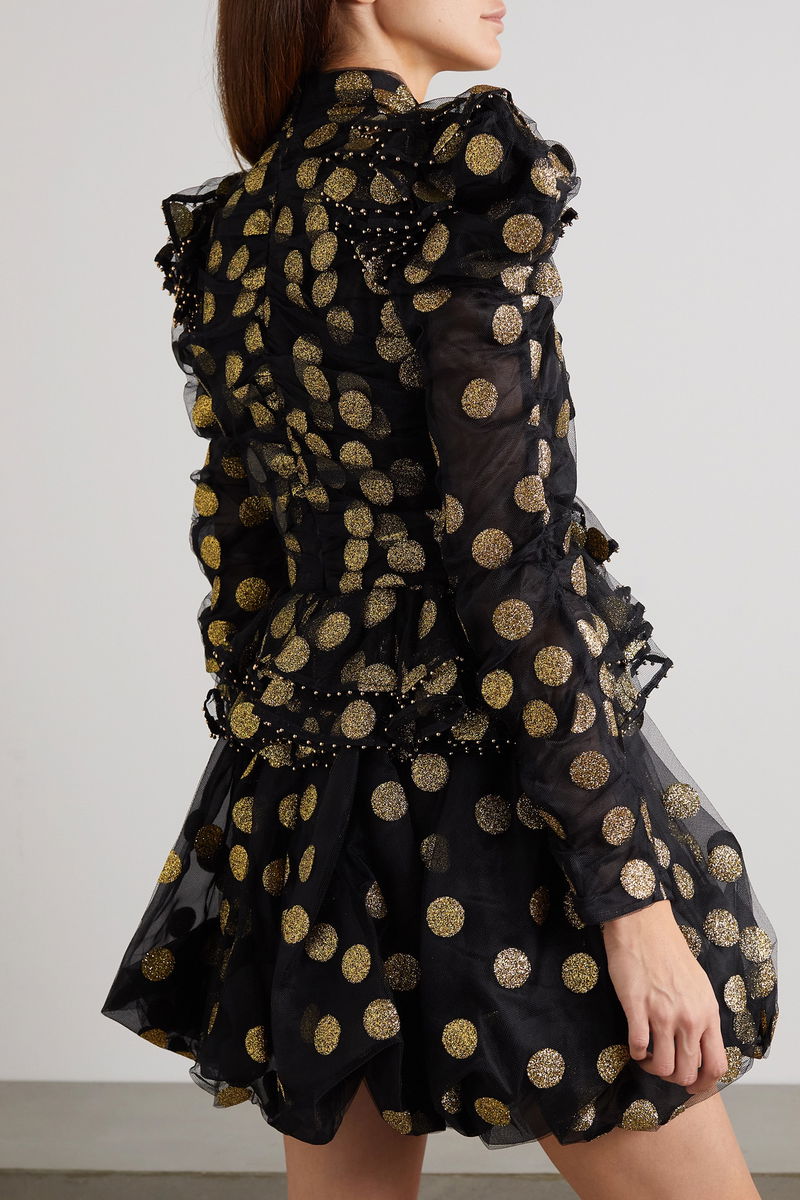 ZIMMERMANN Celestial Ruffled Embellished Glittered Polka-Dot Tulle Mini Dress | endource ZIMMERMANN Celestial Ruffled Embellished Glittered Polka-Dot Tulle Mini Dress | endource