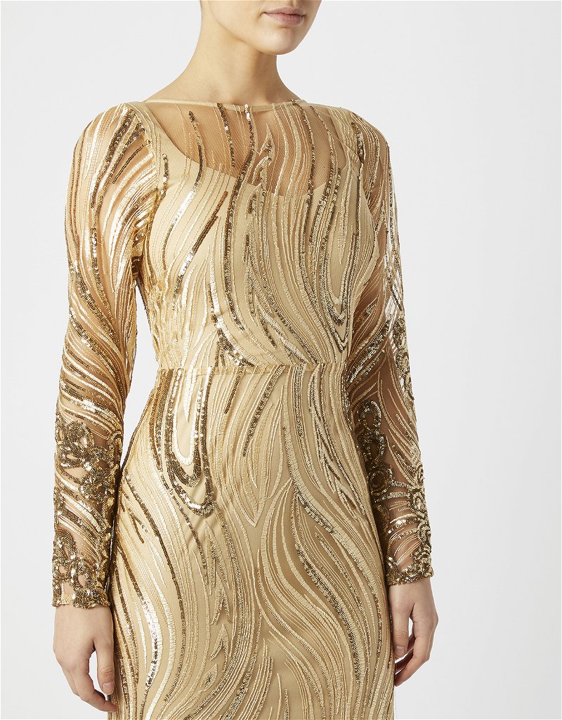 Monsoon Gold Sequin 62 Long Maxi Long Goddess Ball gown Dress 12