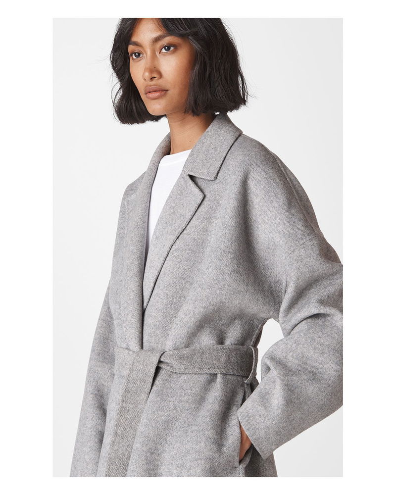 Whistles Belted Short Wrap Coat in Grey