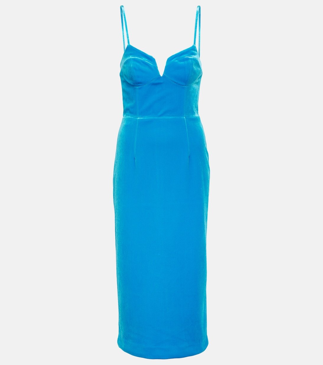 REBECCA VALLANCE Bernadette Velvet Midi Dress in Blue | Endource
