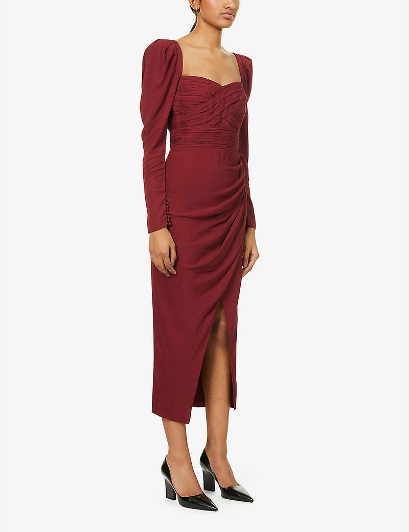 SELF-PORTRAIT Sweetheart-Neck Fitted Woven Midi Dress | endource