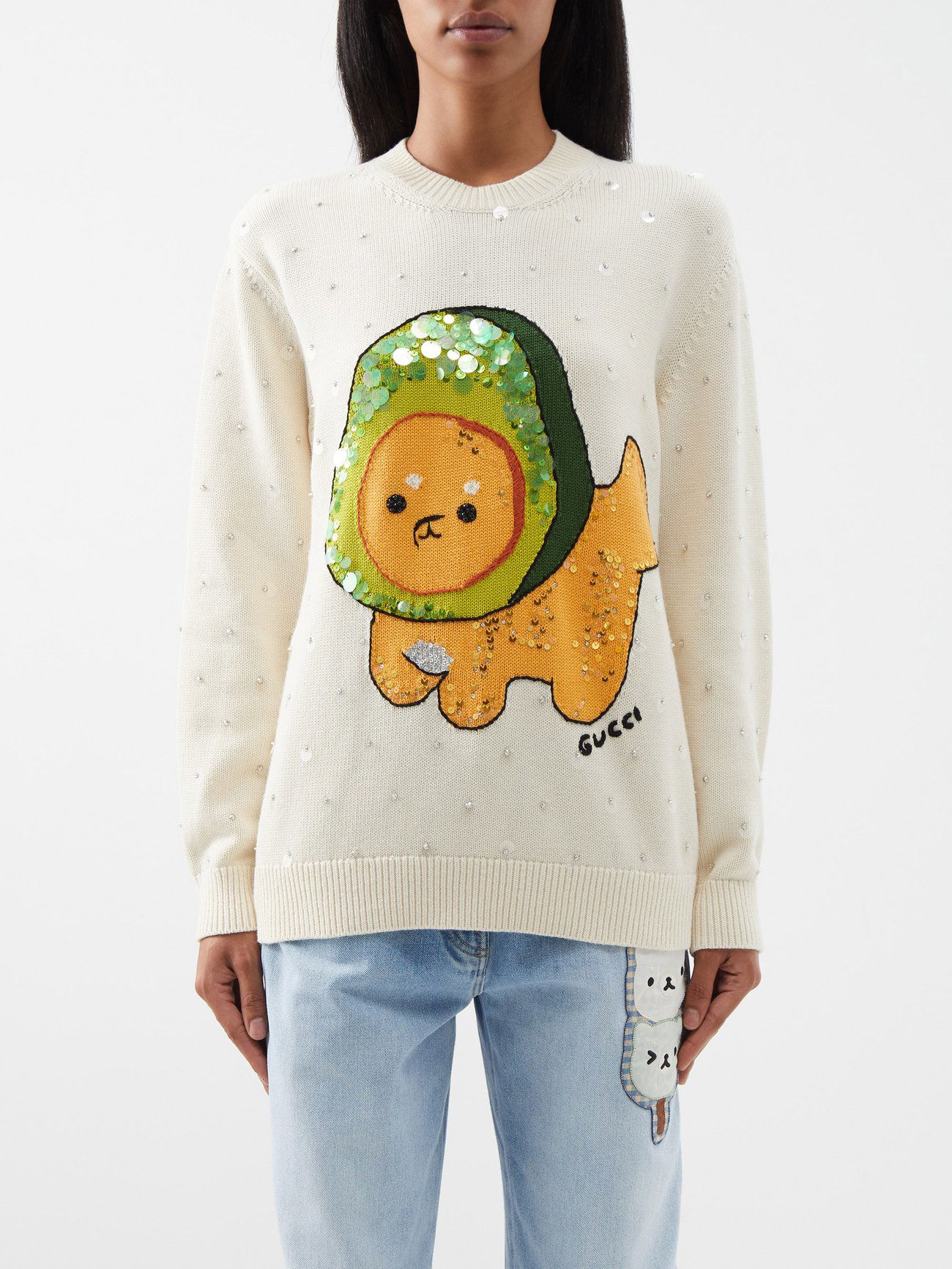 GUCCI Gucci x Pikarar - Sequinned Kawaii-Intarsia Wool Sweater  
