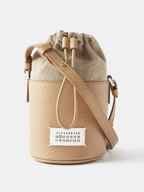 Beige Helene leather-trim canvas bucket bag, A.P.C.