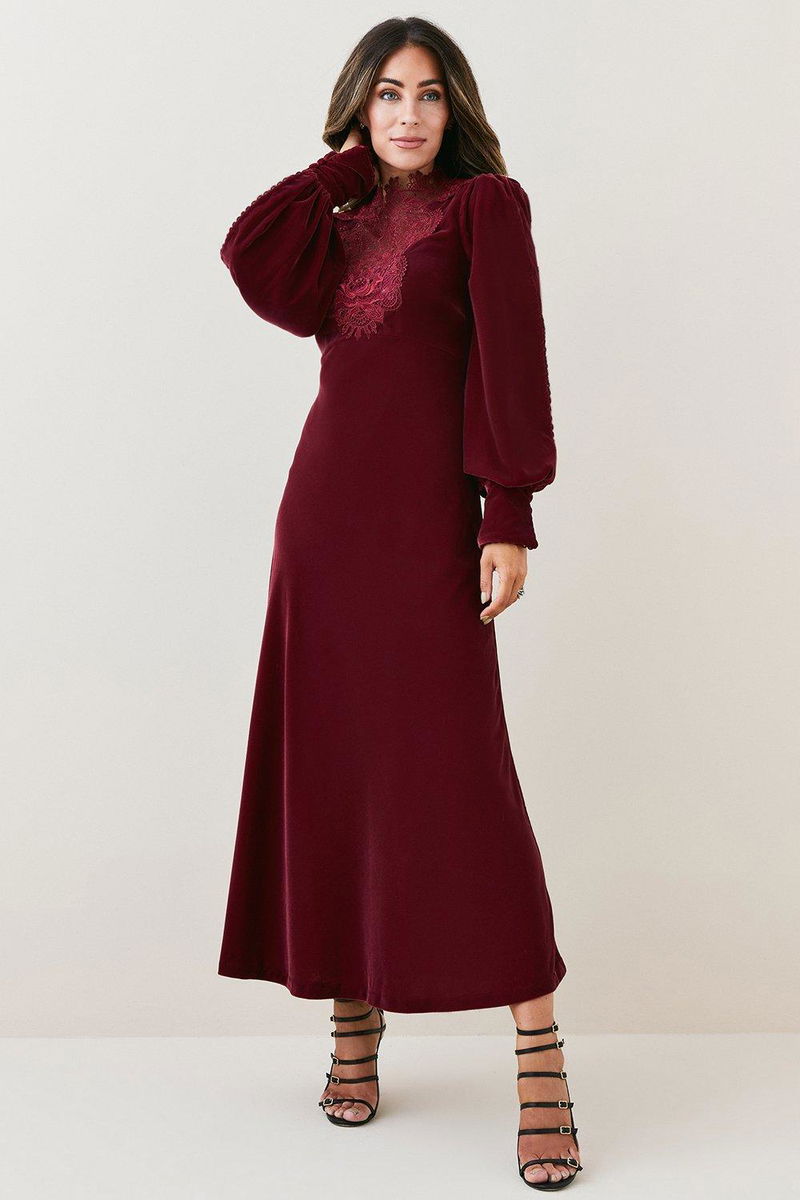 KAREN MILLEN Karen Millen x Lydia Millen - Guipure Lace Velvet Maxi |  endource