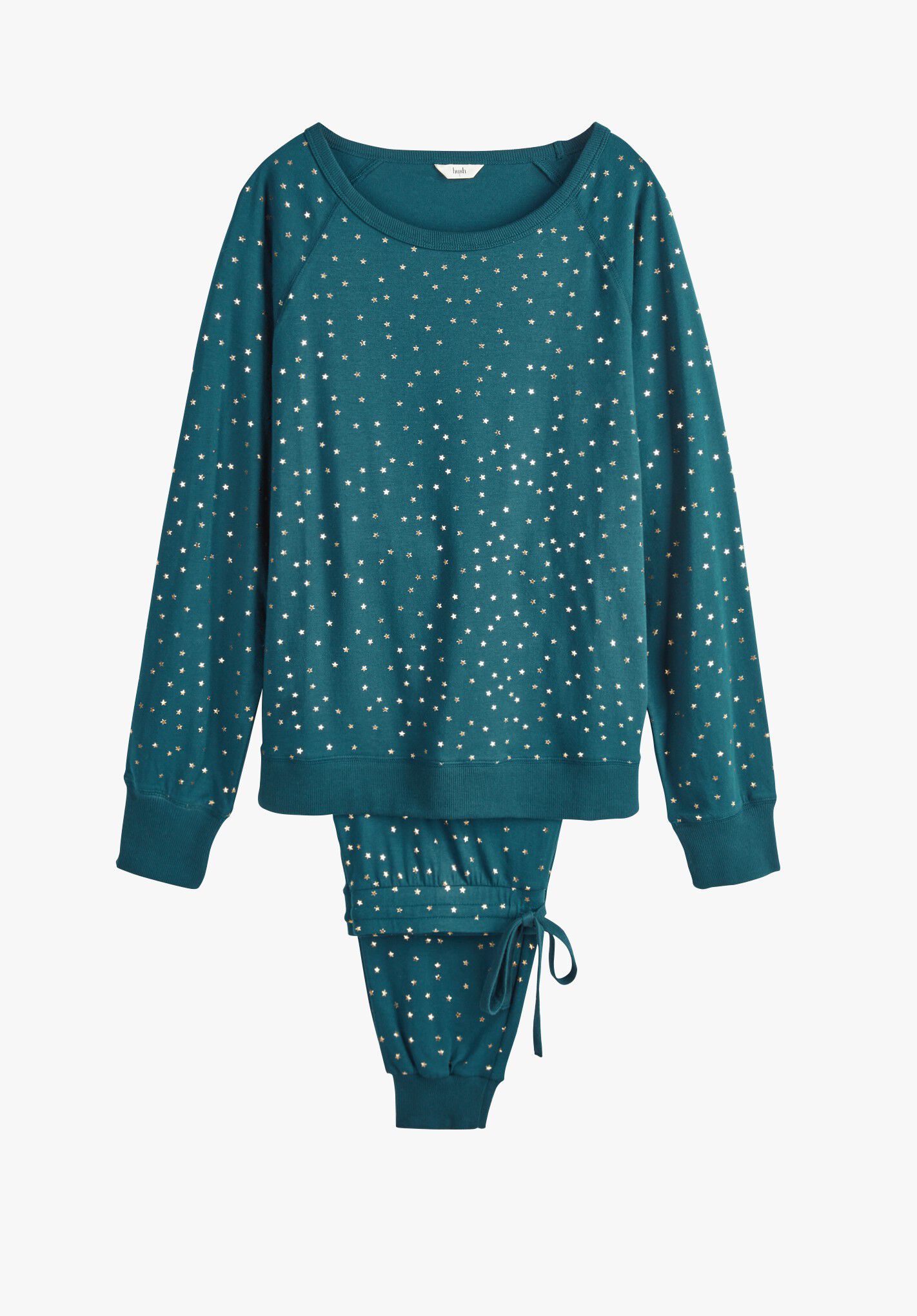 HUSH Joey Printed Pyjamas in Deep Teal/gold star | endource