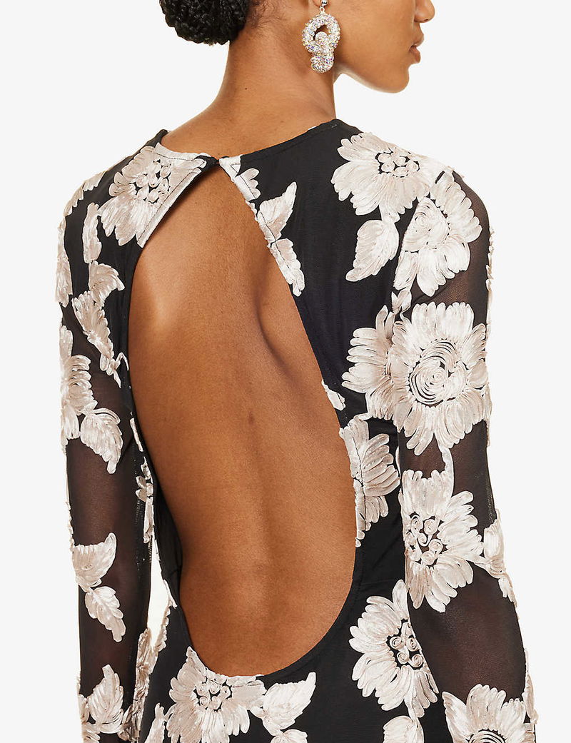 rotate open back dress ROTATE BIRGER CHRISTENSEN Backless Floral-Print Recycled-Polyester Mini  Dress