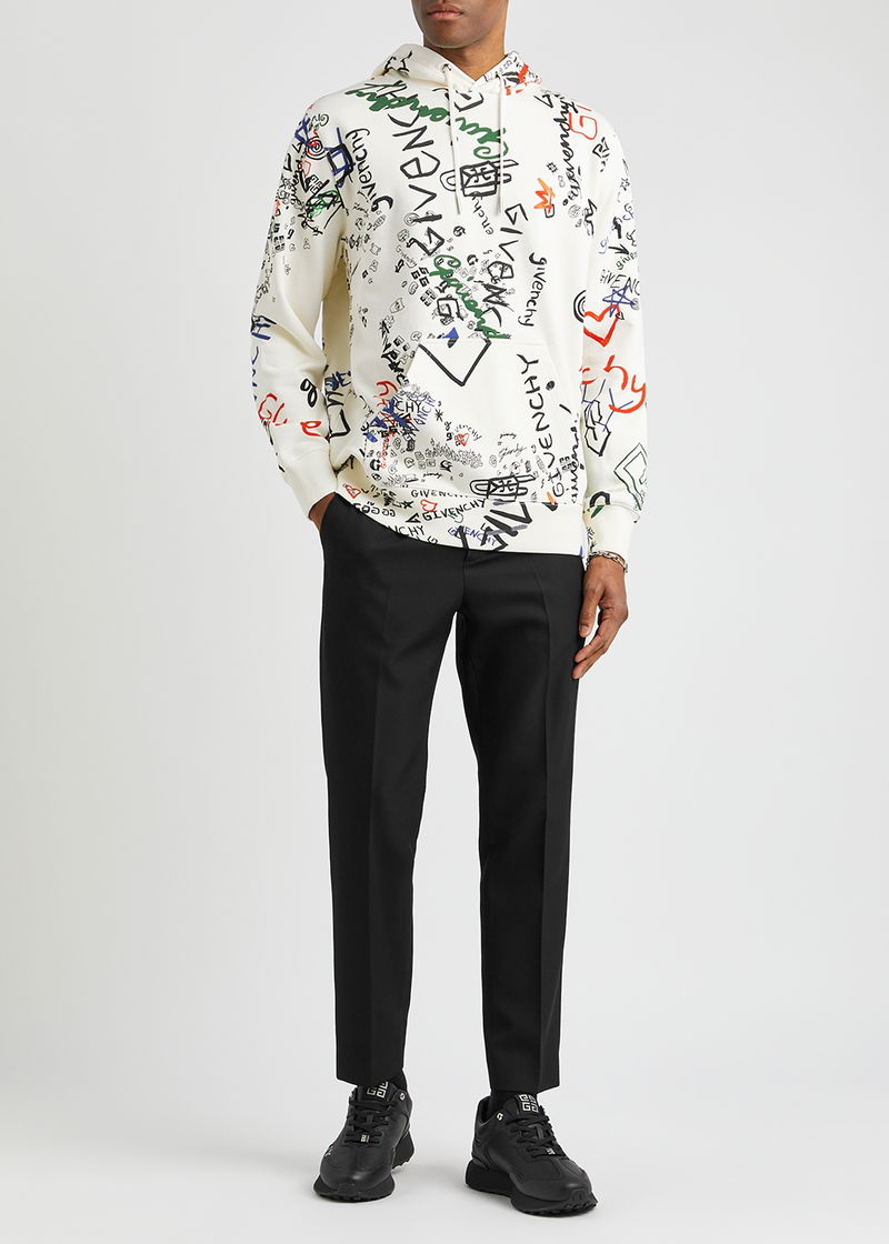 Givenchy Graffiti-print Cotton-blend Jersey Hoodie in Natural for