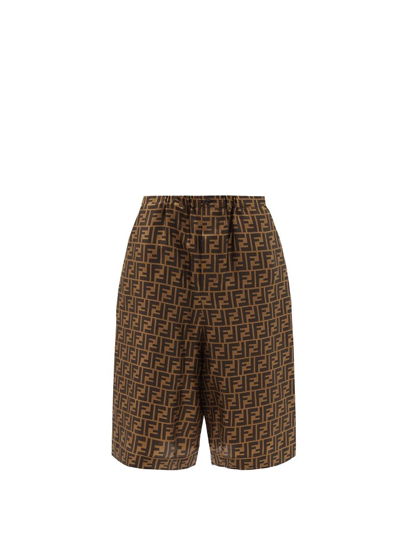 Fendi Brown Zucca Print Silk Pajama Top & Shorts XS Fendi