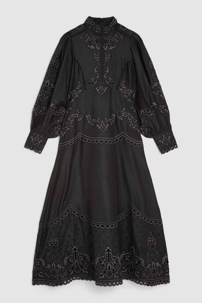 KAREN MILLEN Karen Millen x Lydia Millen - Cotton Cutwork Embroidered Woven  Maxi Dress | endource