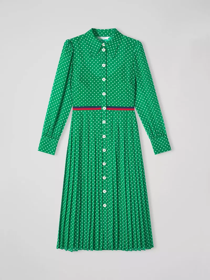 L.K. BENNETT Tallis Pleated Polka Dot Midi Dress | endource