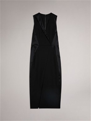 KAREN MILLEN Pinstripe Corset Waist Pencil Midi Dress in Black