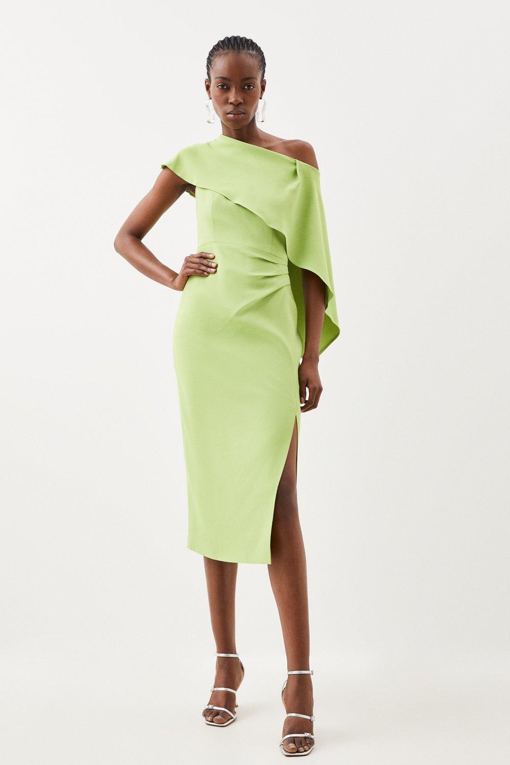 Shoulder Drape Green One Shoulder Midi Dress ASOS Design One Shoulder Drape  Neck Midi Dress In