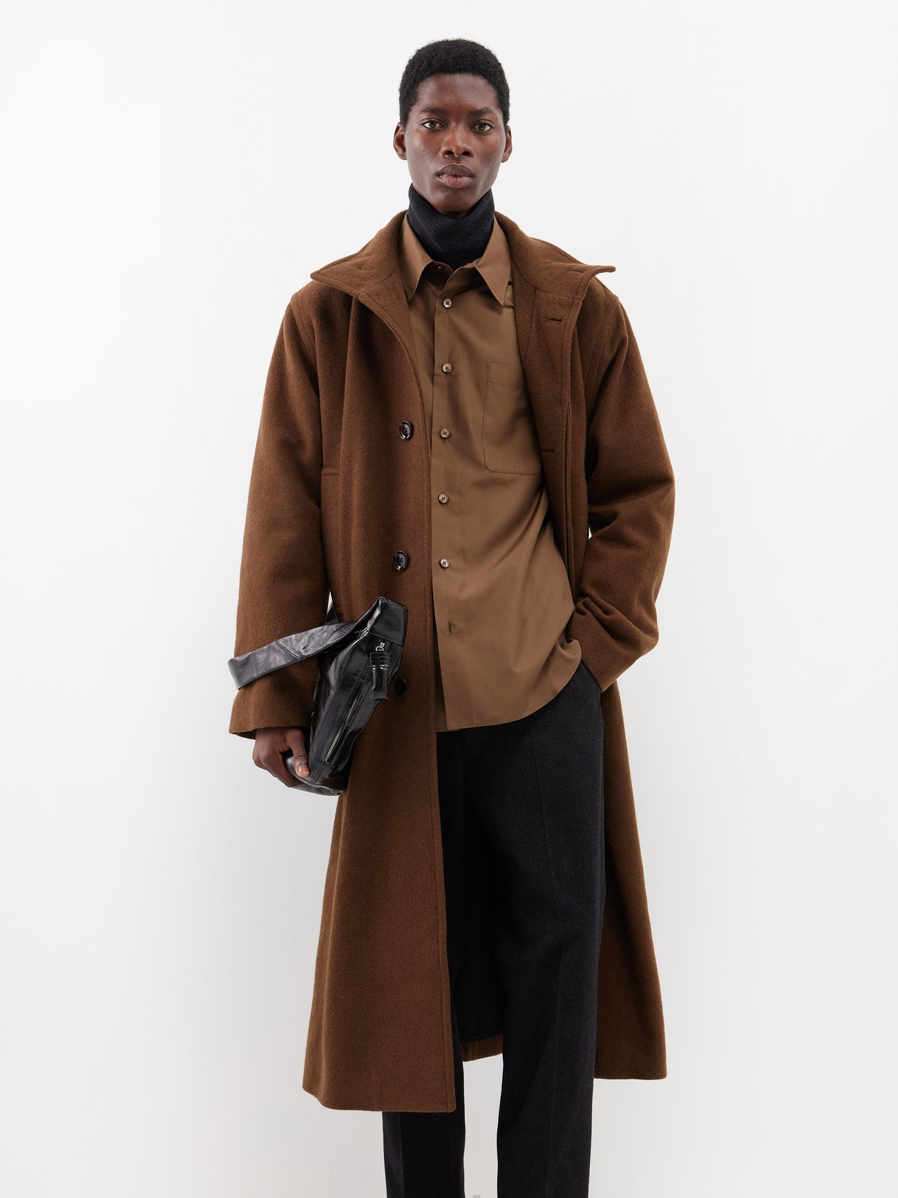 LEMAIRE Belted Wool-Blend Overcoat in Brown | Endource