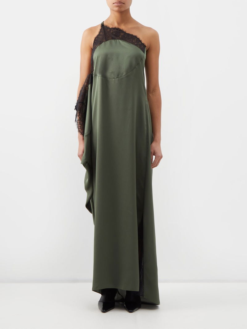jw anderson green dress JW ANDERSON One-Shoulder Lace-Trim Gown