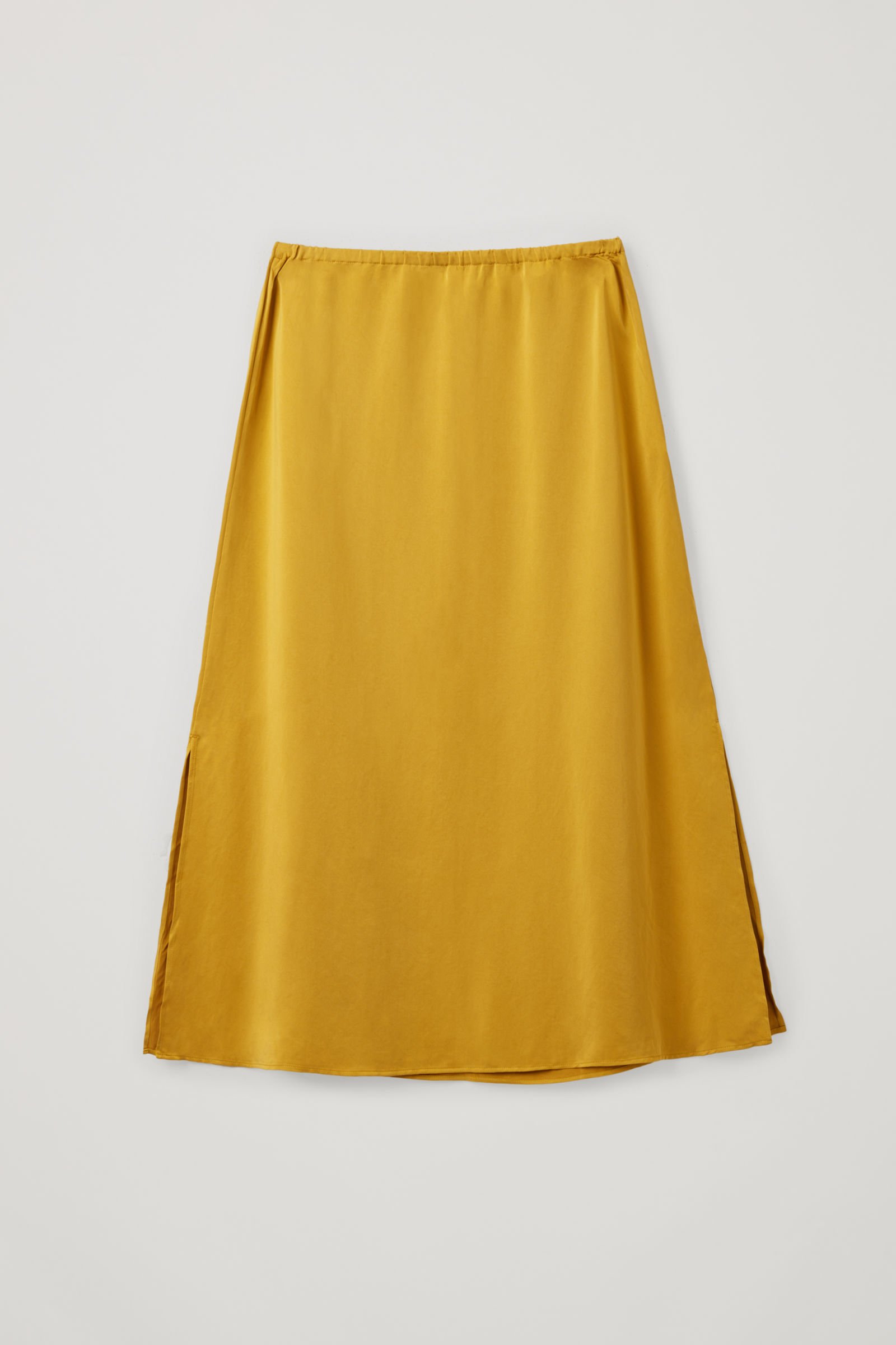 COS A-Line Covered Slit Midi Skirt in Mustard | Endource