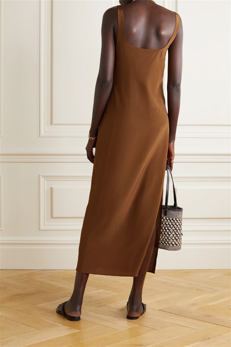 Matteau The Tank Slip Silk Dress in Brown