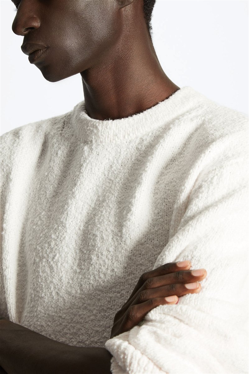 COS Relaxed-Fit Bouclé-Knit Jumper in OFF-WHITE