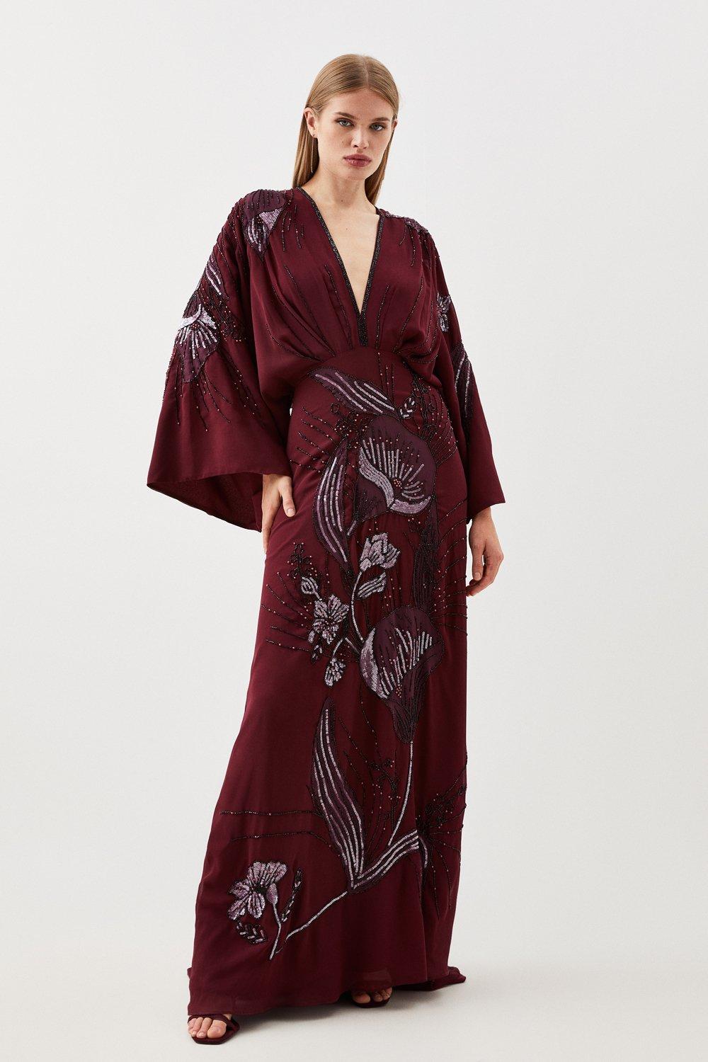 chinese dress ladies Kimono Sleeve Elastic Waist Waisted Maxi Dress – larably main image 1