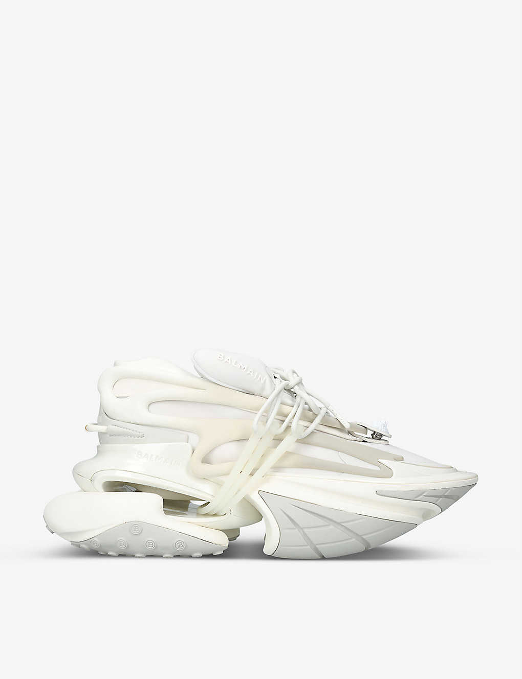 BALMAIN Unicorn Logo-Print Woven Low-Top Trainers in WHITE | endource