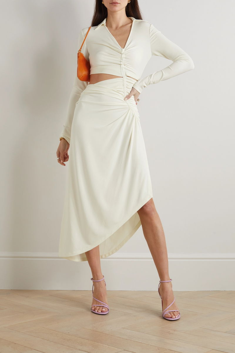 Off-White Asymmetric Cutout Ruched Stretch Dress | endource