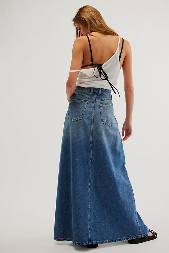 Come As You Are long flared denim skirt, Free People, Women's Denim Skirts, Summer
