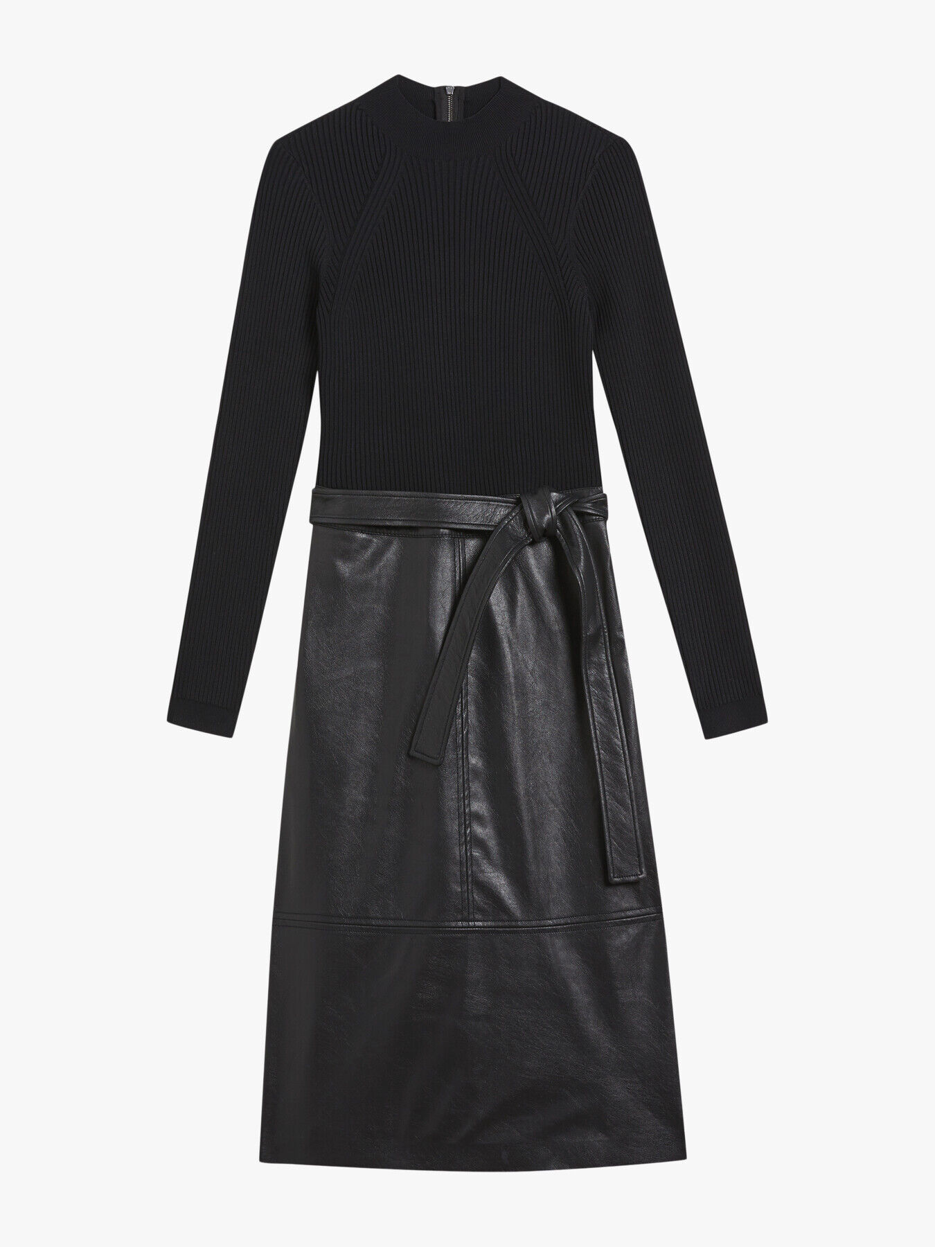 ted baker knitted dress with pleated skirt TED BAKER Hethia stretch knit high neck stripe pleat skirt fit&flare dress  3 12