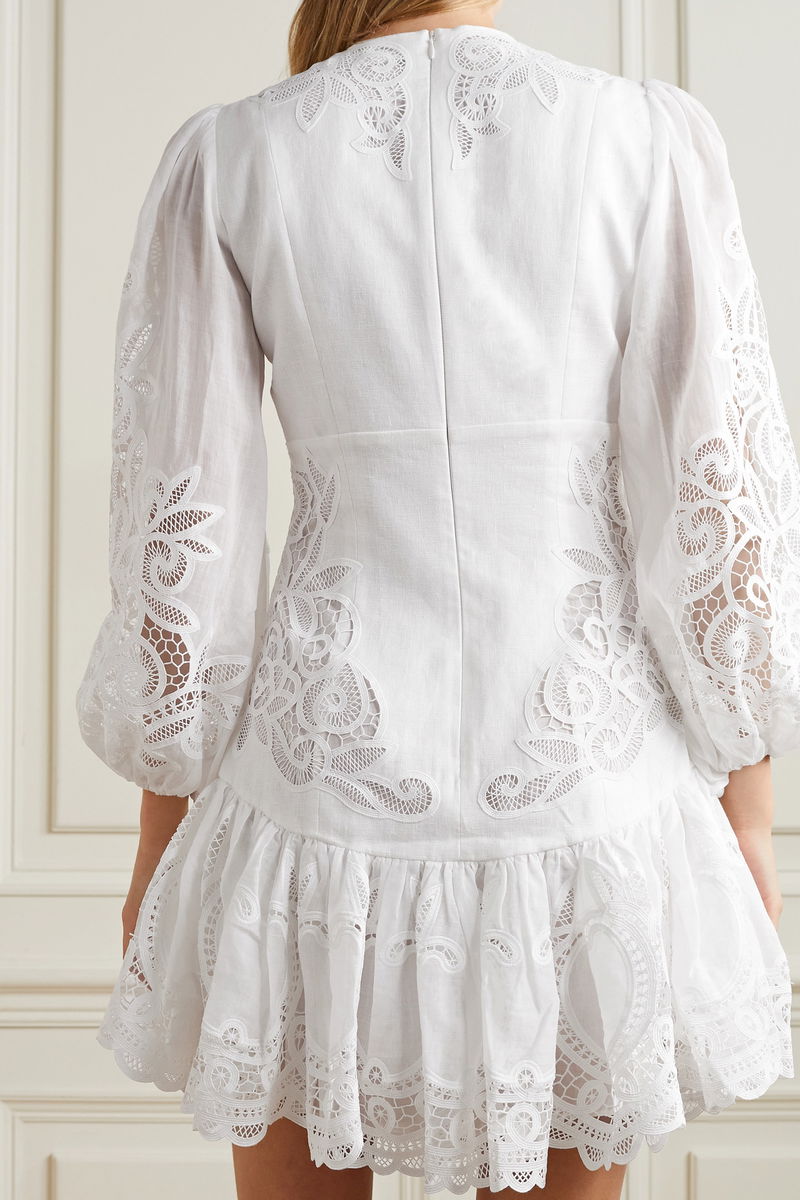 ZIMMERMANN Mae Guipure Lace-Trimmed Ramie And Linen-Blend Mini Dress |  endource
