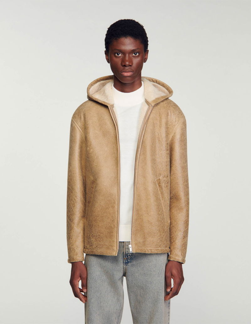 SANDRO Woollen Leather Jacket endource