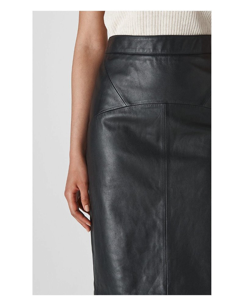 WHISTLES Kel Leather Pencil Skirt in Black