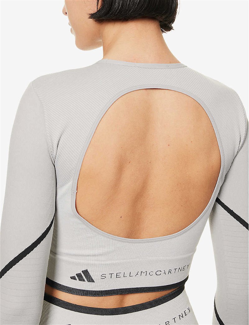 ADIDAS BY STELLA MCCARTNEY Yoga Cut-Out Stretch-Recycled Polyester Blend  Top in MGHSOLIDGRYWHTBLK
