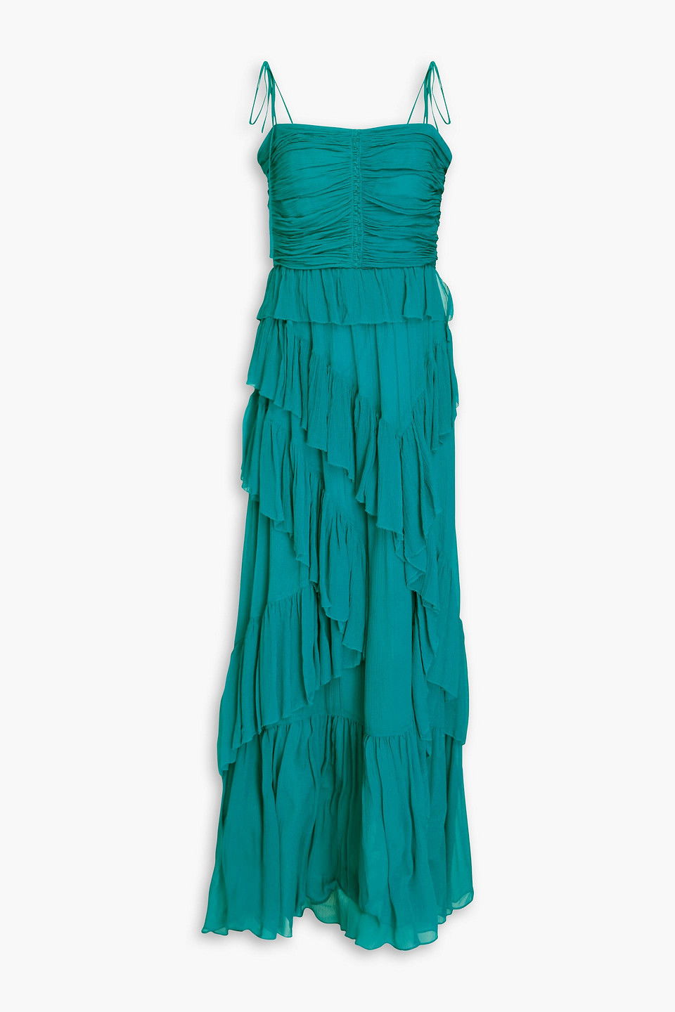 ULLA JOHNSON Aveline Ruffled Silk-Crepon Gown in Blue | Endource