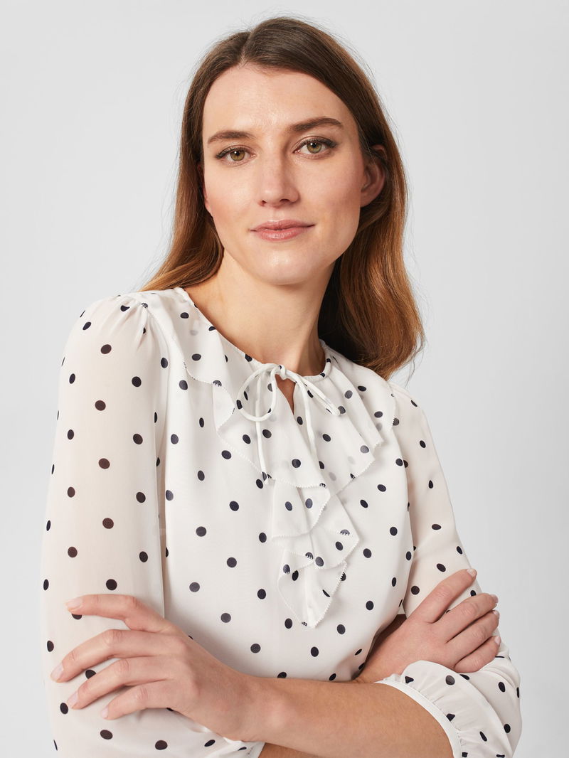 HOBBS Demi Polka Dot Ruffle Blouse endource